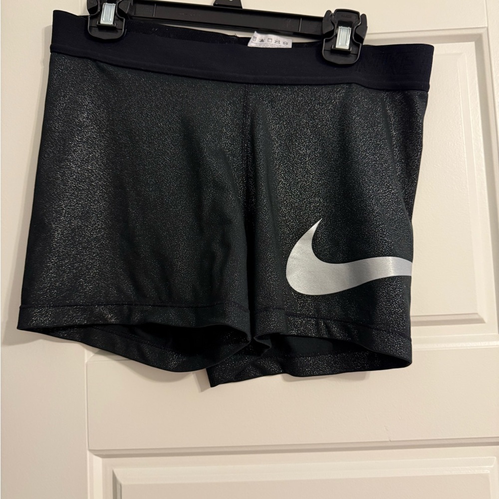 Nike Women's Black and Silver Athletic Shorts